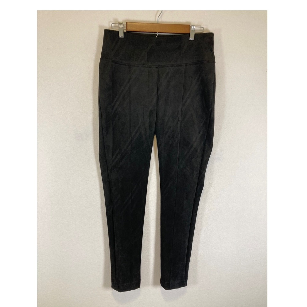 Chic Minimalist Andrew Marc Womens Medium Black Faux Suede Front Seam Leggings